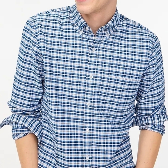 J Crew Factory Plaid flex oxford shirt Antique Navy Yatch Blue size L NWT BN680 - Picture 2 of 11